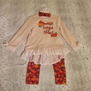 Little Lass Cream and Orange Girls Matching Set Fall Thanksgiving